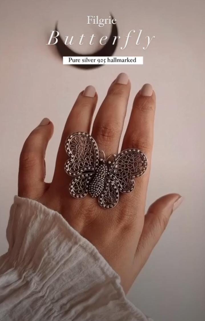 Timeless big filigree butterfly ring in sterling silver with fine craftsmanship.