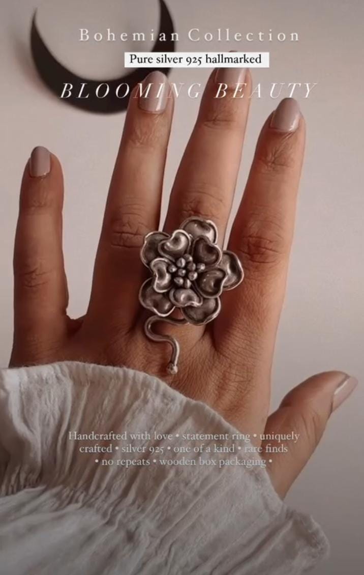 Chic Handcrafted Bohemian Silver 925 Ring with Blooming Design
