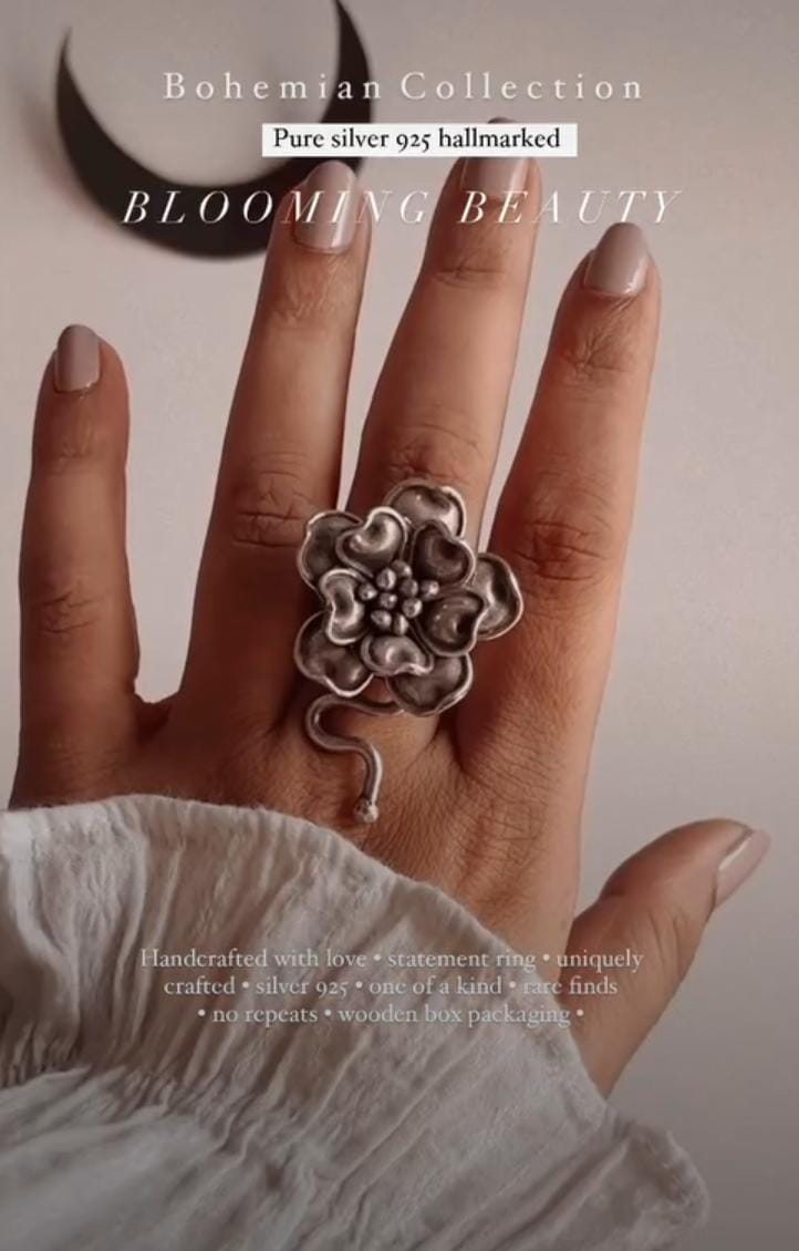 Handcrafted Bohemian Silver 925 Ring with Blooming Beauty Design