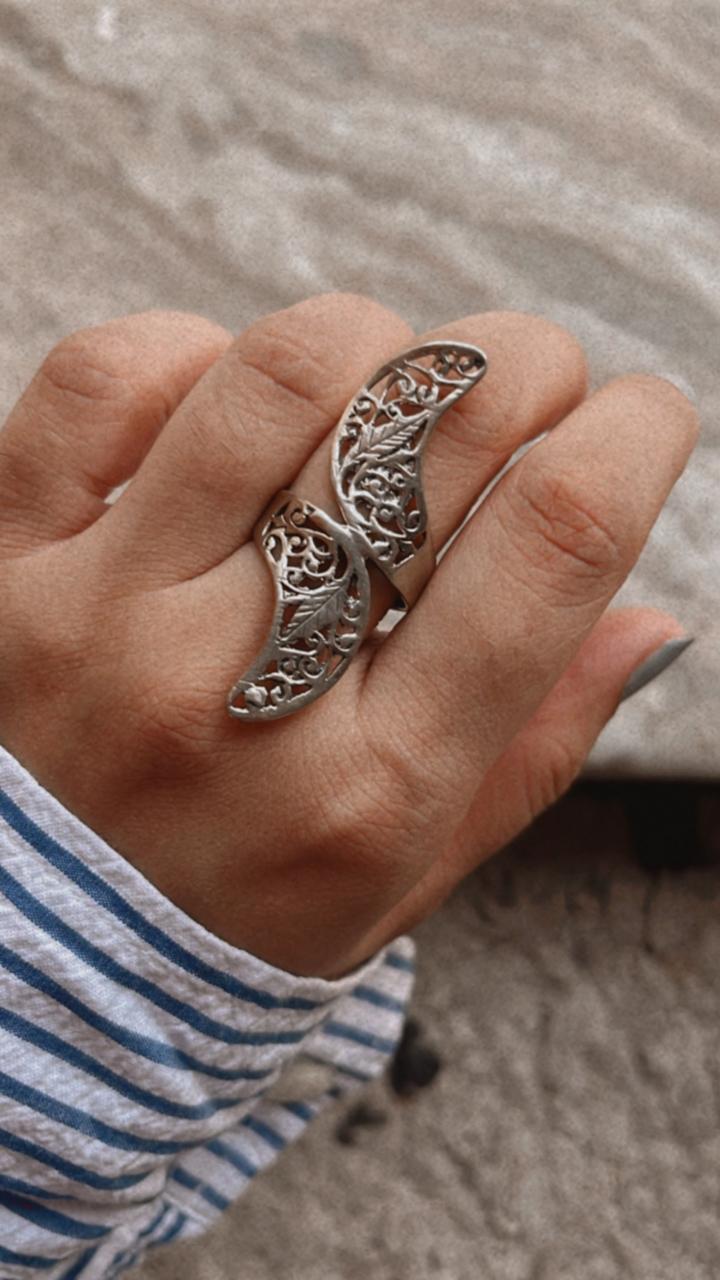 Antique Bohemian Flower Filigree Work Silver 925 Ring