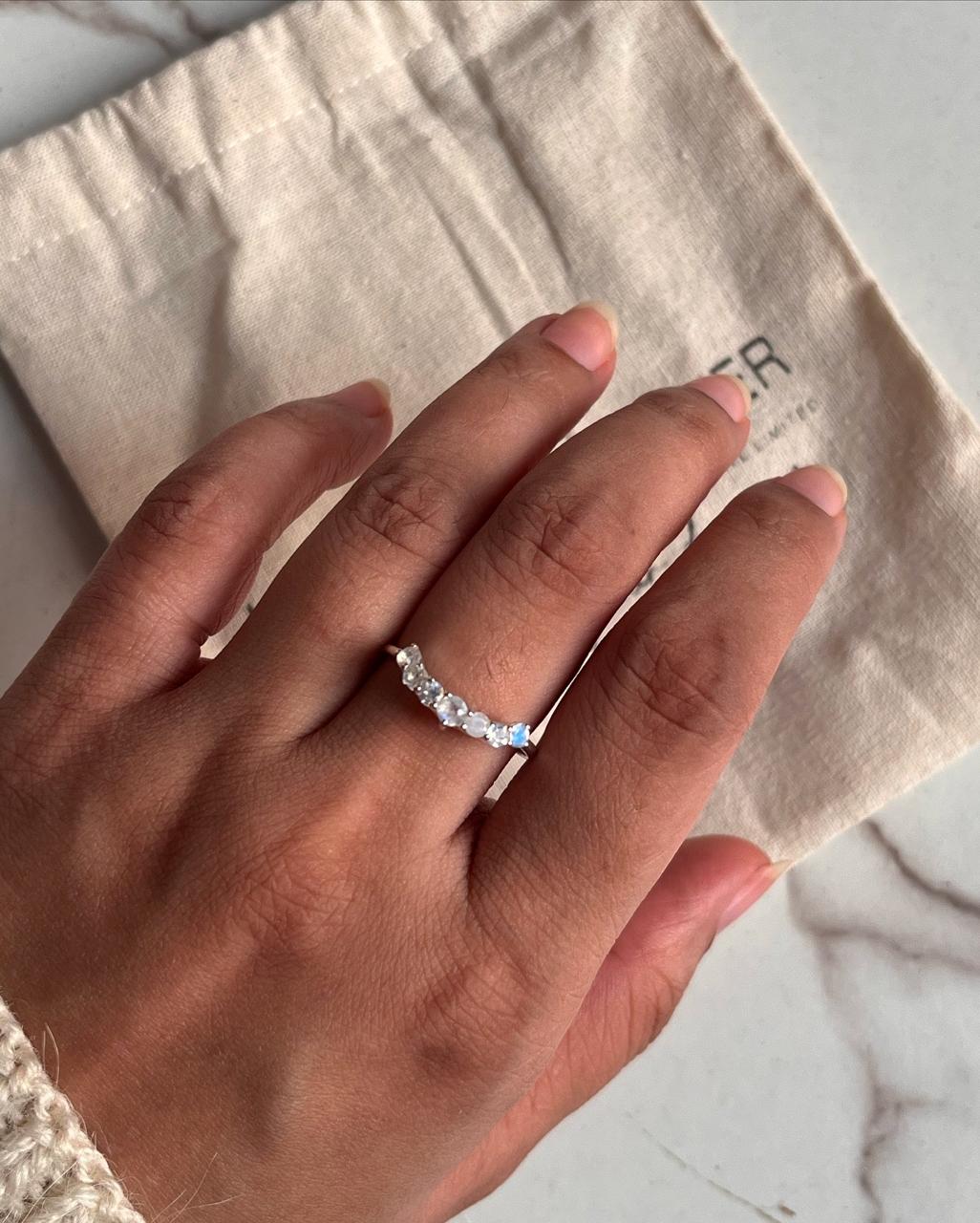 Charming Moonstone Crown Stone Ring in Silver