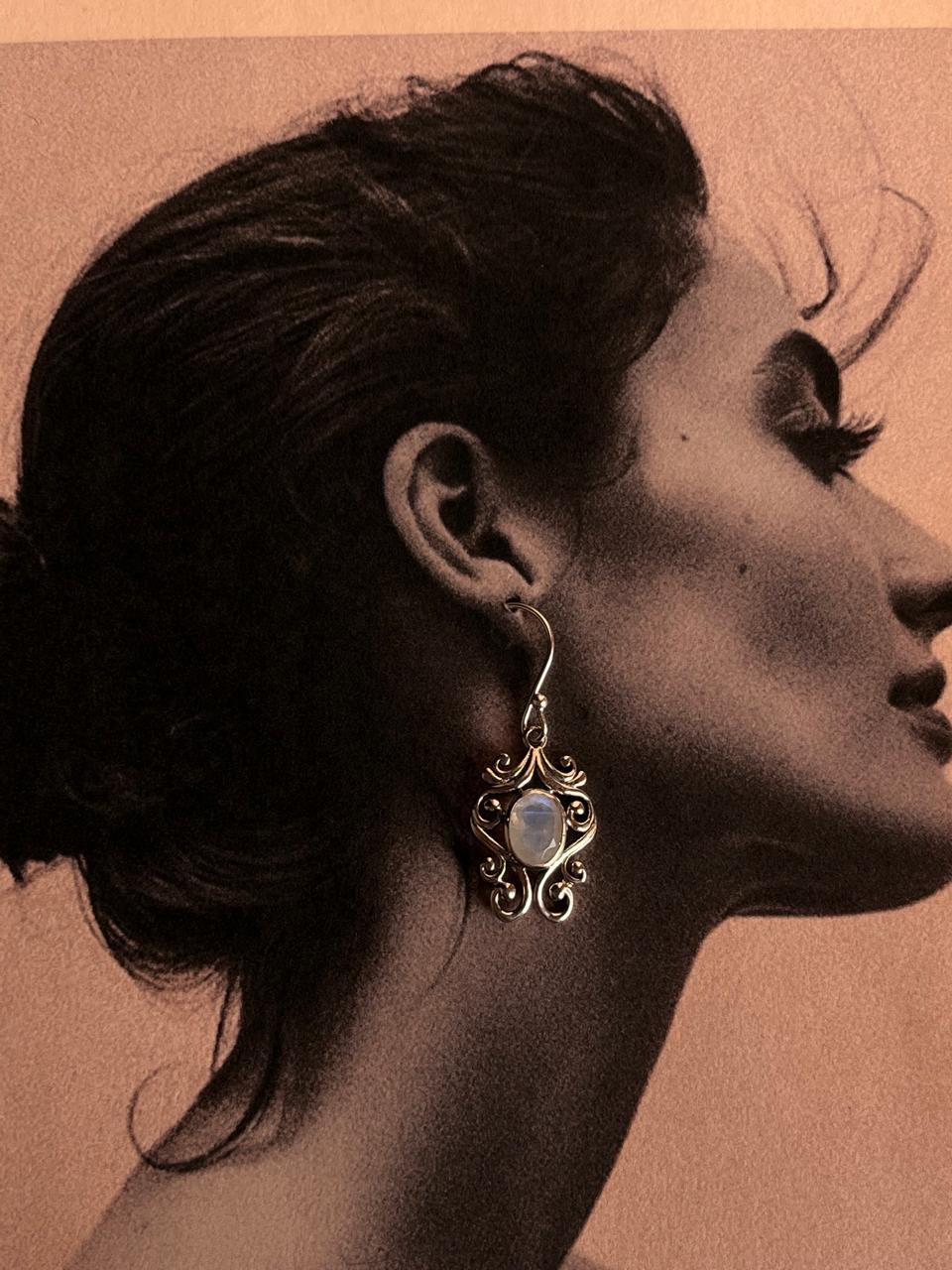 Elegant Moonstone Oval Cut Silver Earrings with Vintage Design