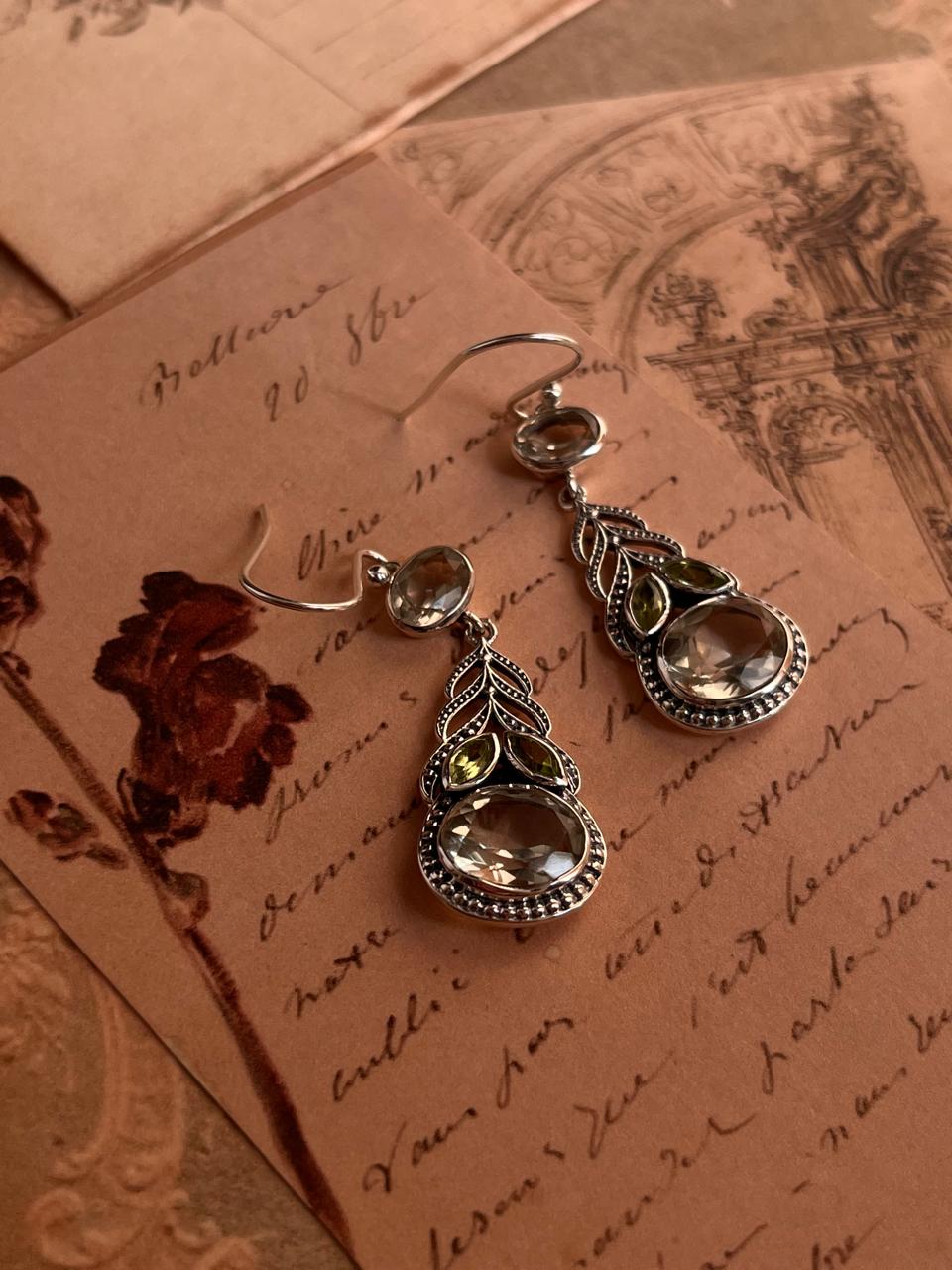Peridot & Green Amethyst Vintage Style Silver Earrings