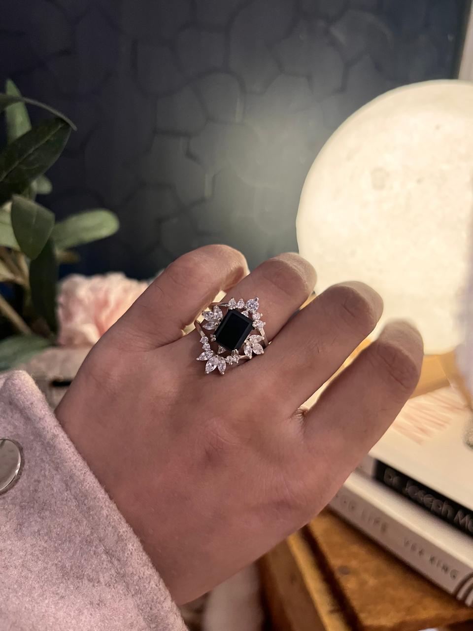 Simple Black Onyx Solitaire Silver Ring