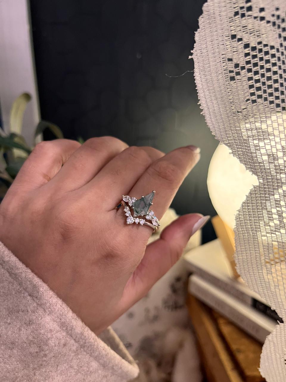 Handcrafted Moss Agate Silver Stack Rings