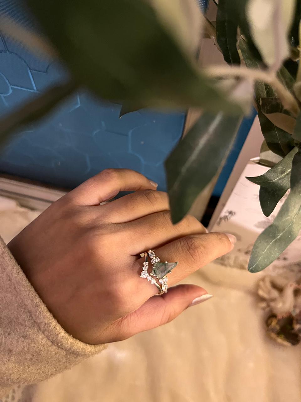 Silver Stack Set Featuring Moss Agate Statement Rings