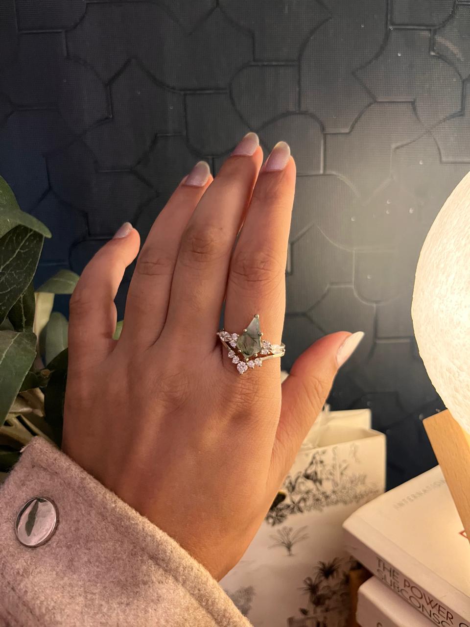 Moss Agate Stackable Ring Set with Silver Bands