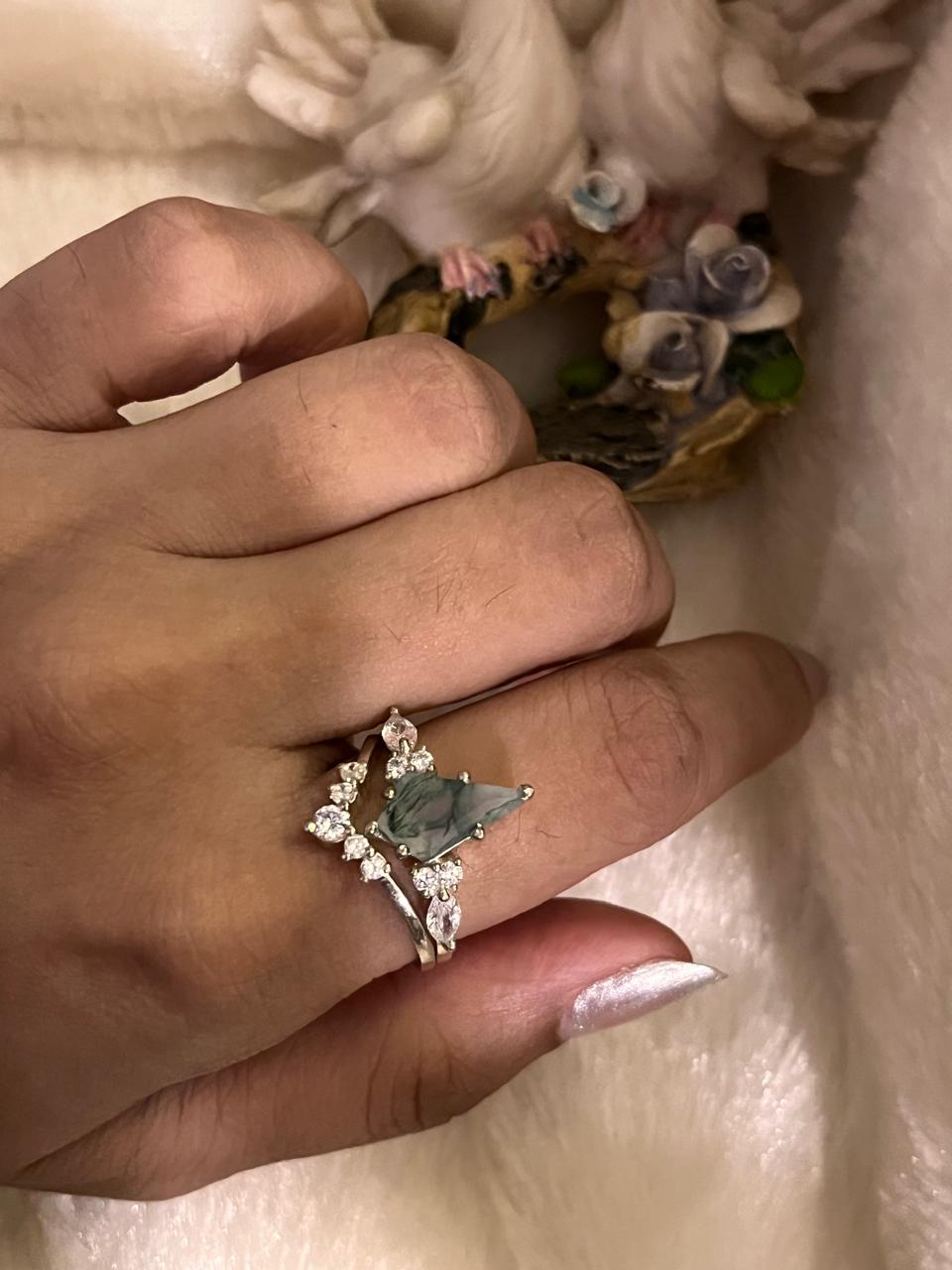 Sterling Silver Moss Agate Stackable Ring Set