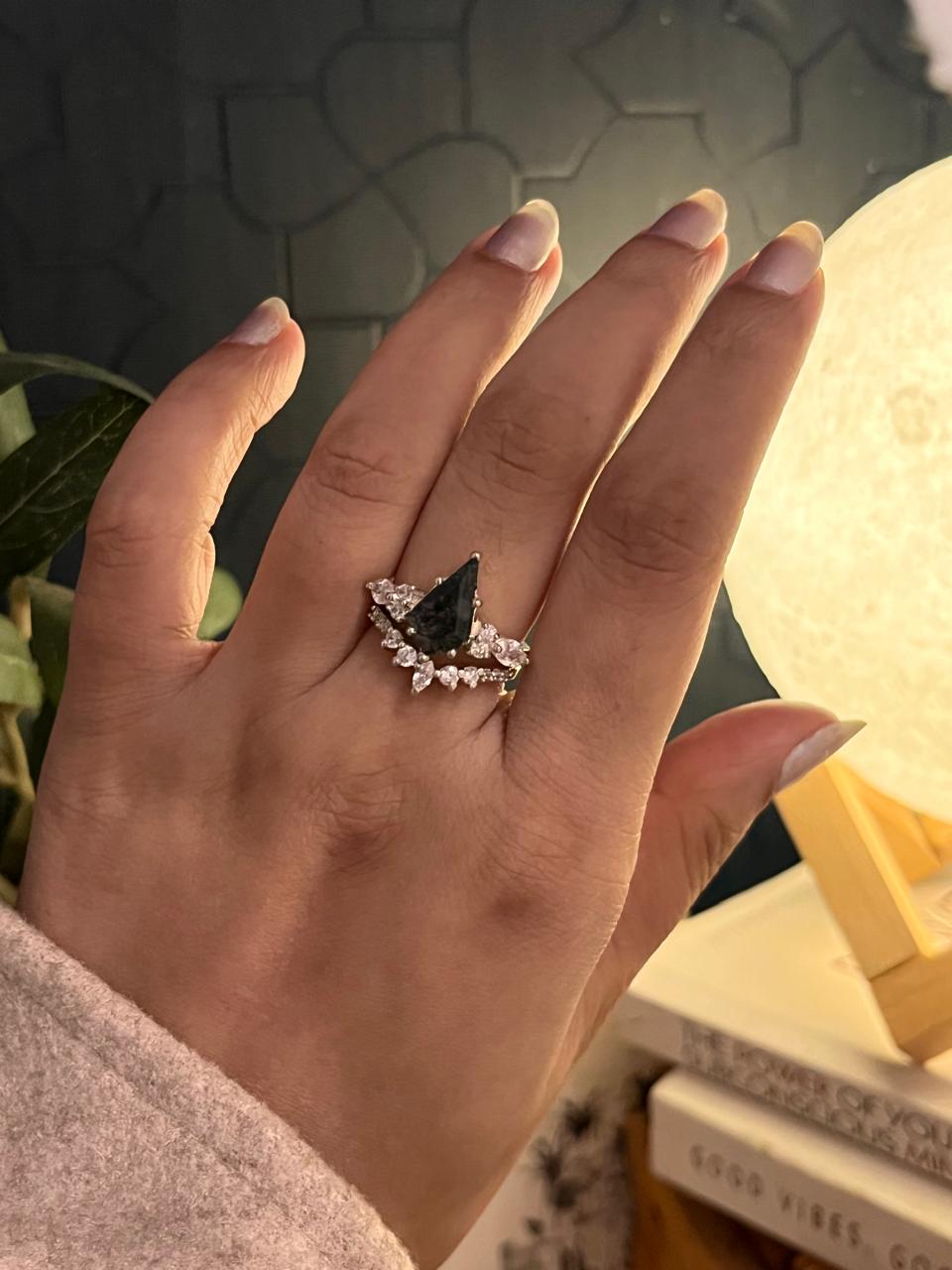 Moss Agate Statement Stackable Silver Ring Set