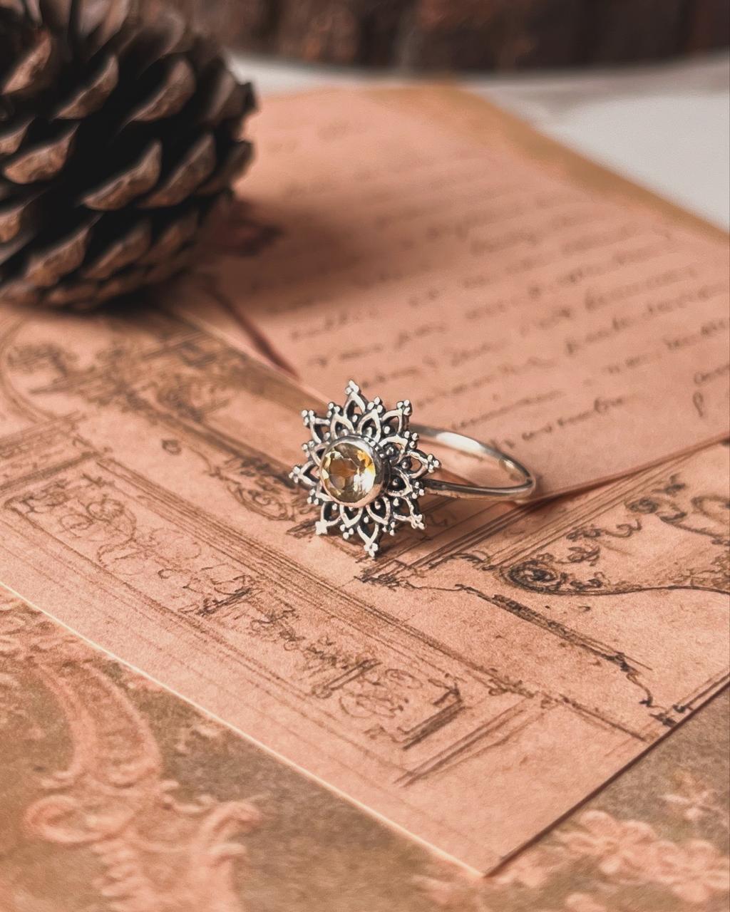 Citrine gemstone Flower Silver Ring