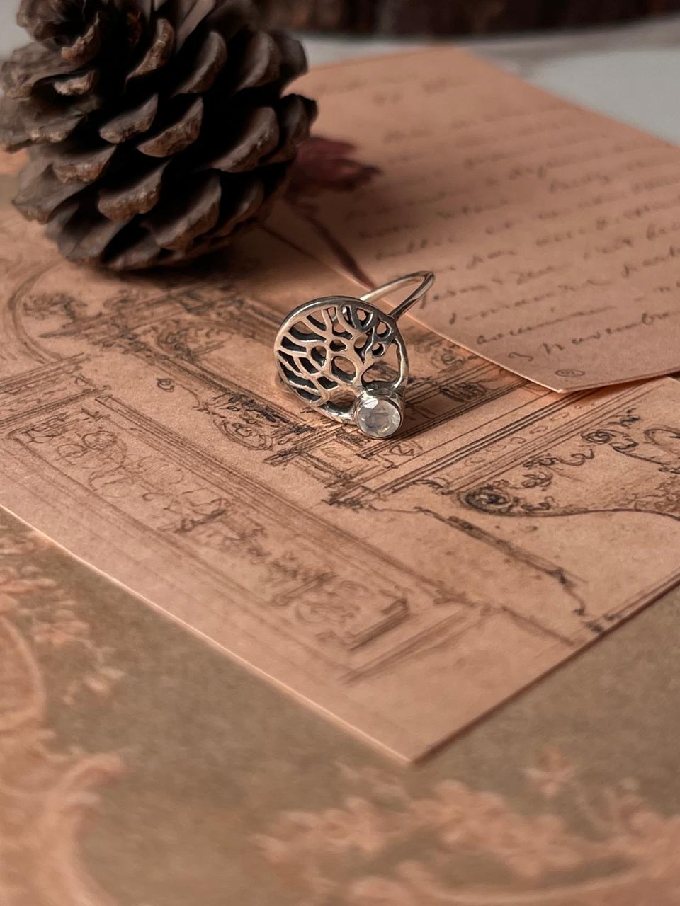 Elegant Tree of Life Silver Ring with Moonstone Gemstone