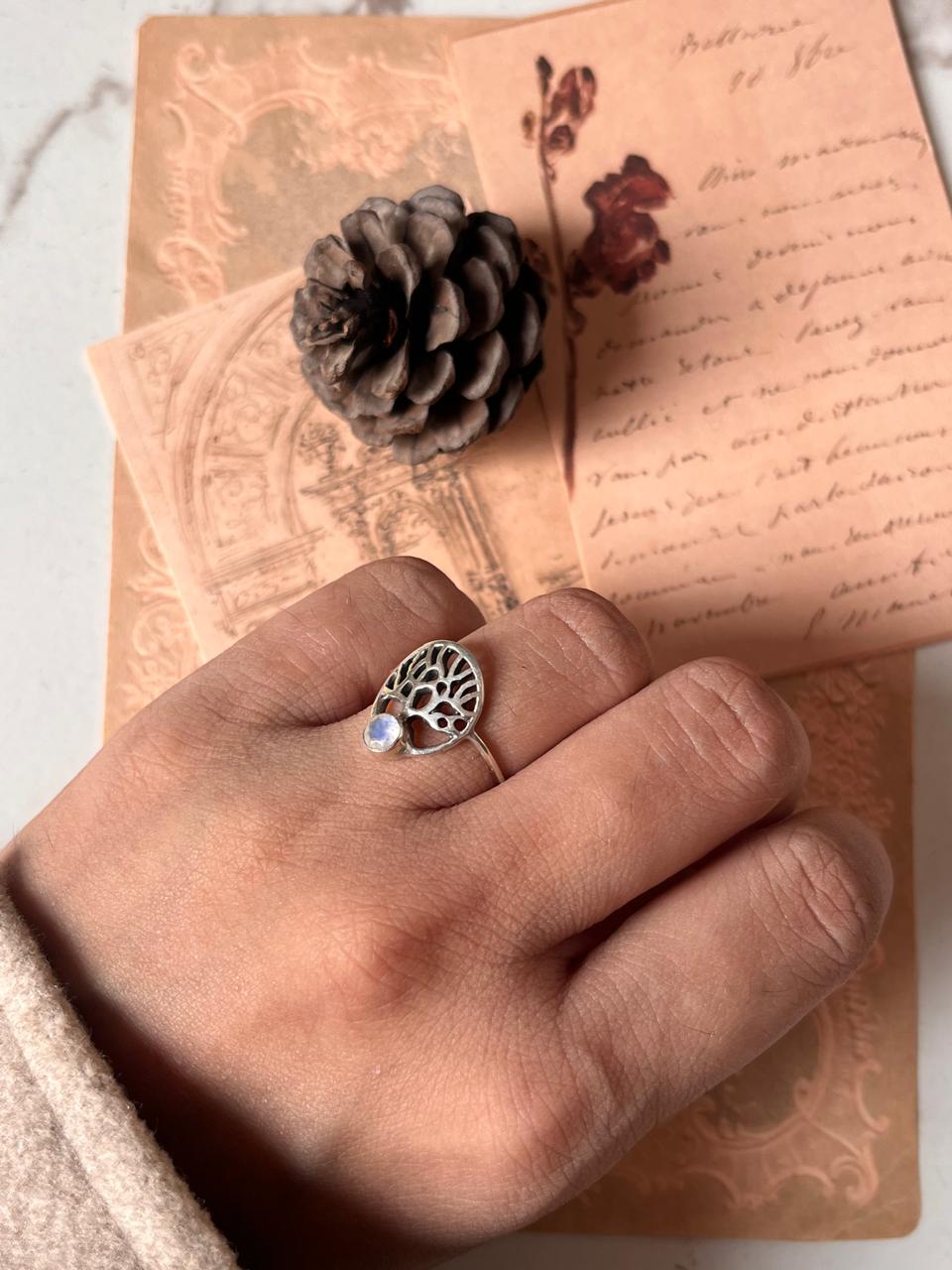 Moonstone Tree of Life Ring in Sterling Silver