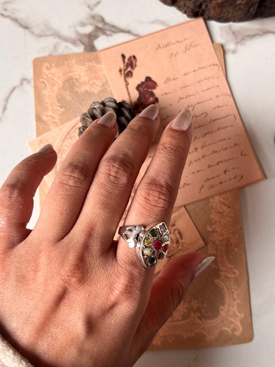 Sterling Silver Navratan Boho Ring