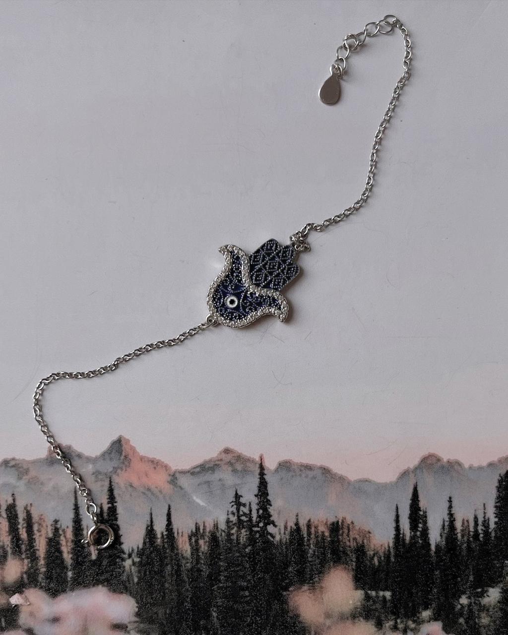 Silver Hamsa Bracelet with Cubic Zirconia Evil Eye Charm