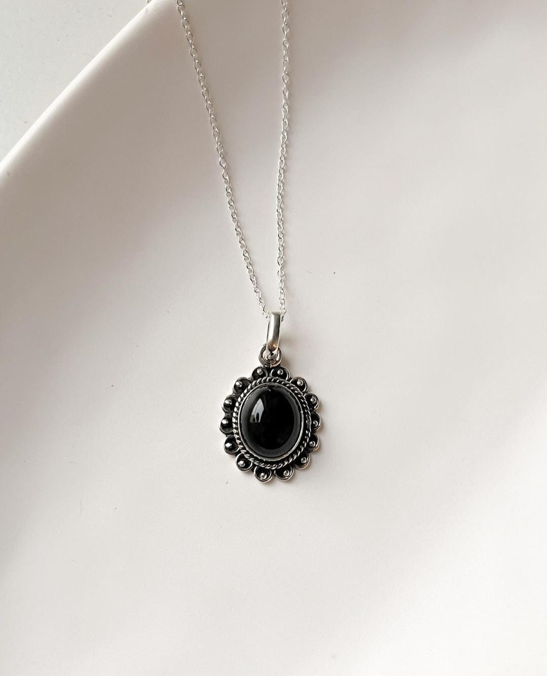 Elegant Black Onyx Antique Silver Pendant