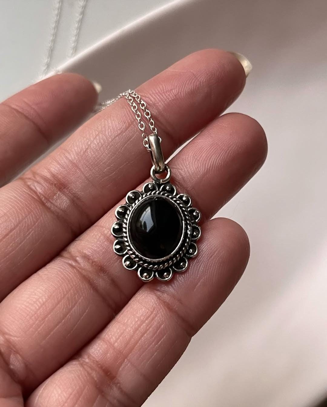 Handcrafted Black Onyx Antique Silver Pendant