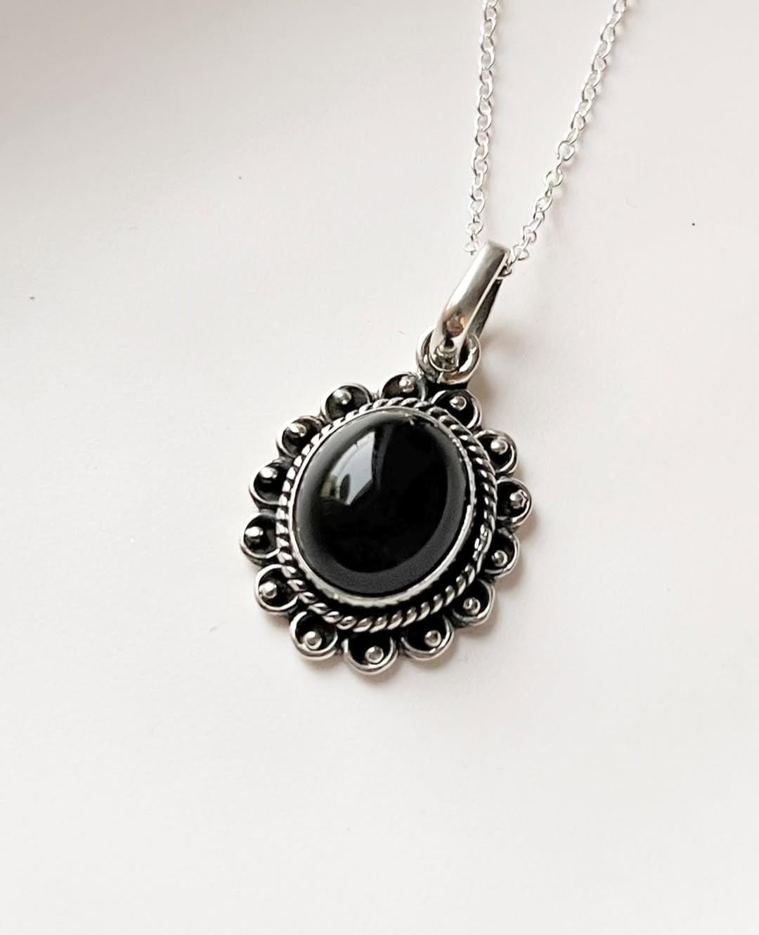 Antique Silver Pendant with Black Onyx
