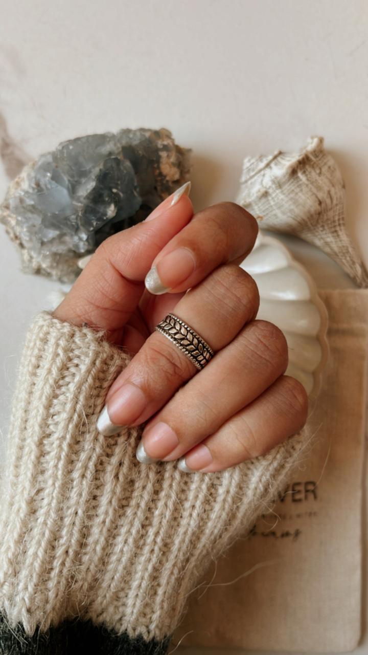 Handcrafted Big Leafy Silver Ring for Mid or Little Finger