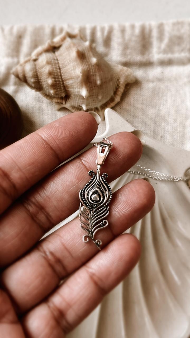 925 Sterling Silver Peacock Feather Mor Pankh Necklace – Tarakaya