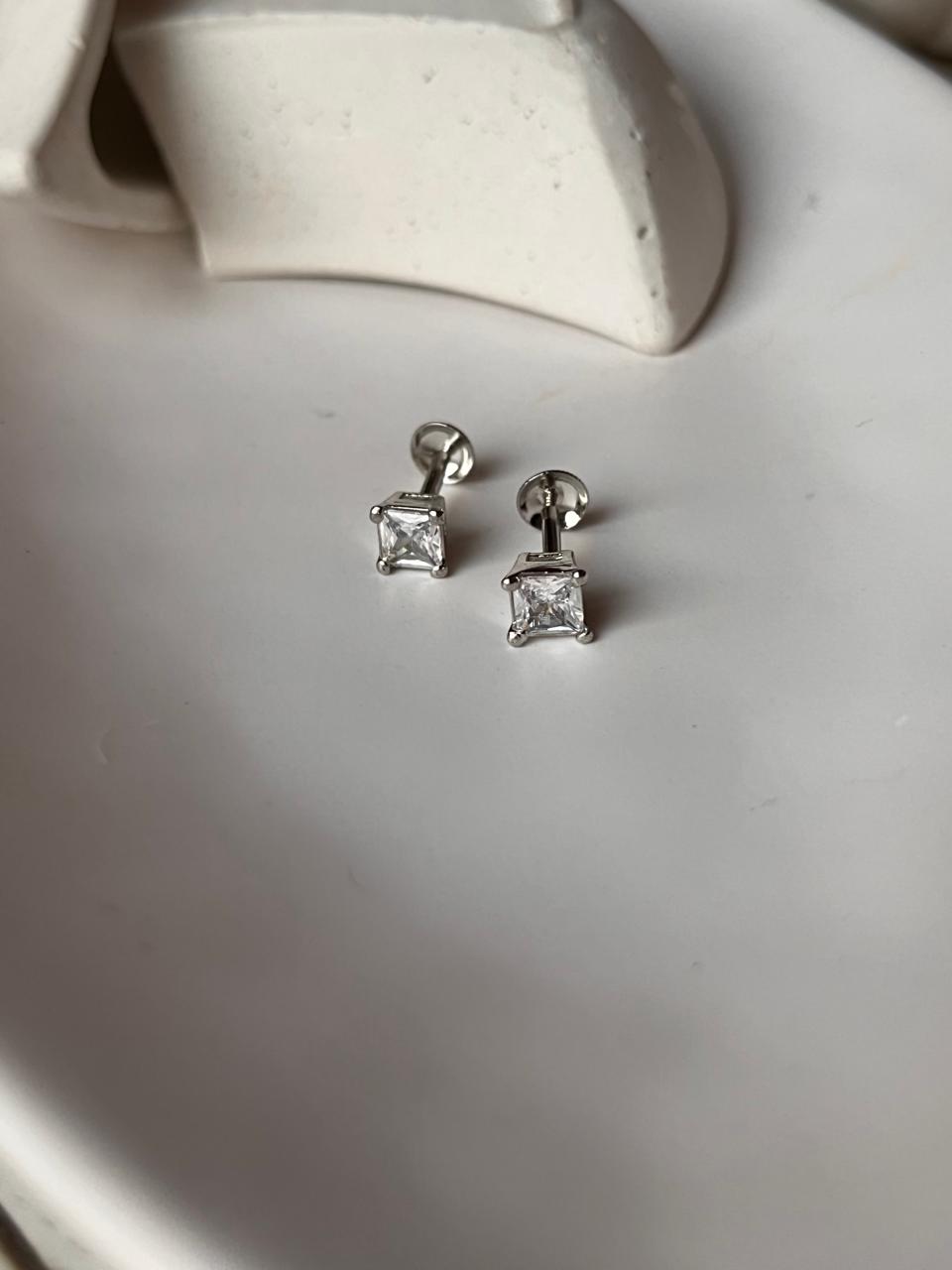 Stylish 5MM Cz Square Silver South Screw Stud Earrings