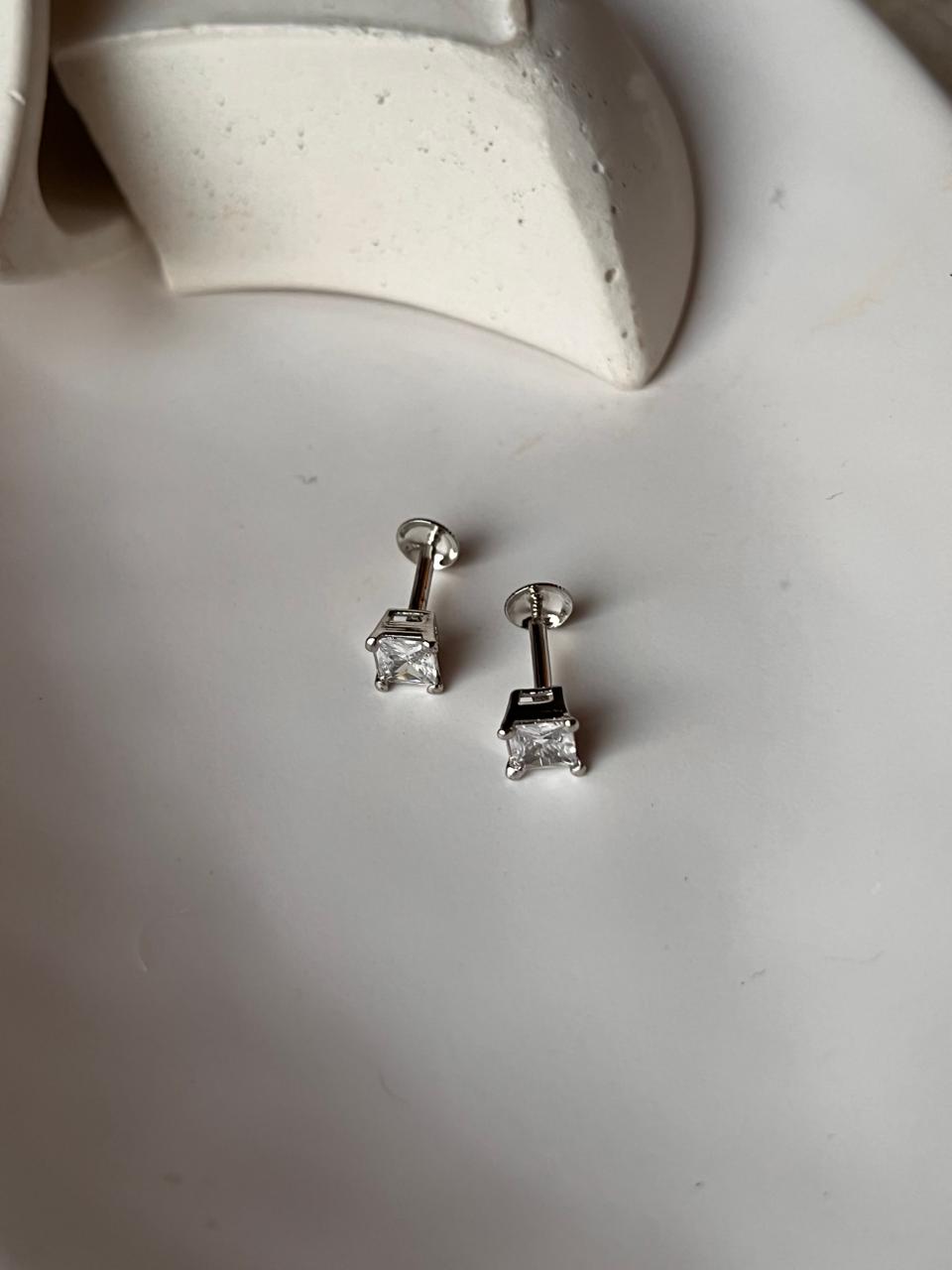 Square Cz Silver 5MM Studs with South Screw