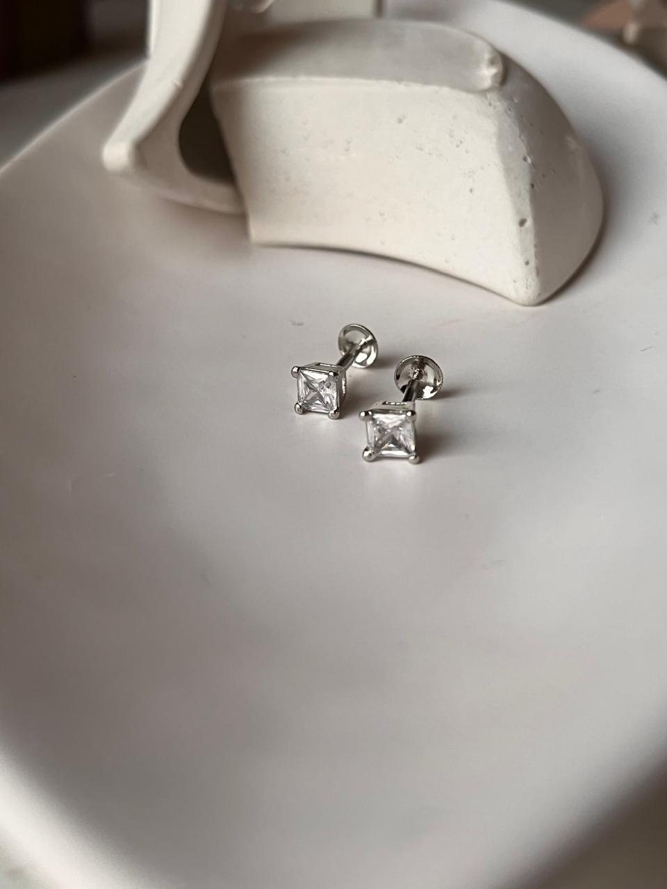 5MM Square Cz Silver Studs with South Screw
