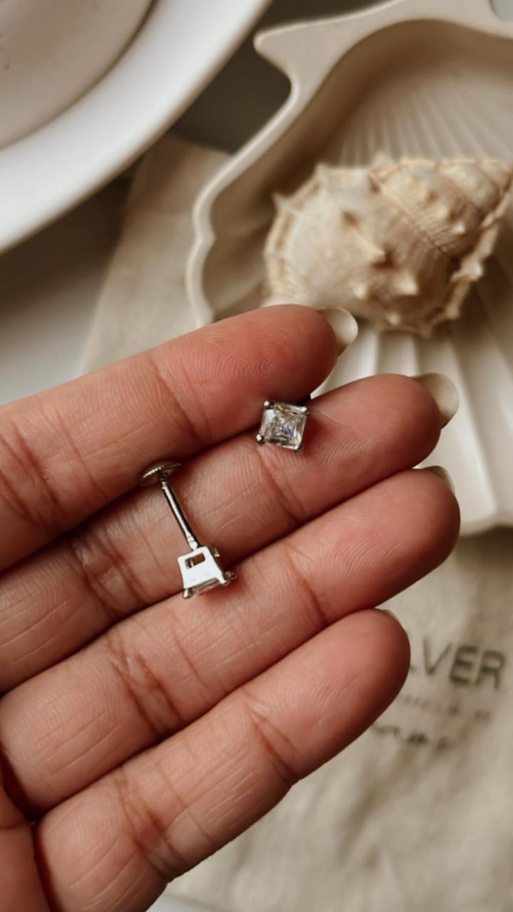 5MM Cz Square South Screw Silver Stud Earrings