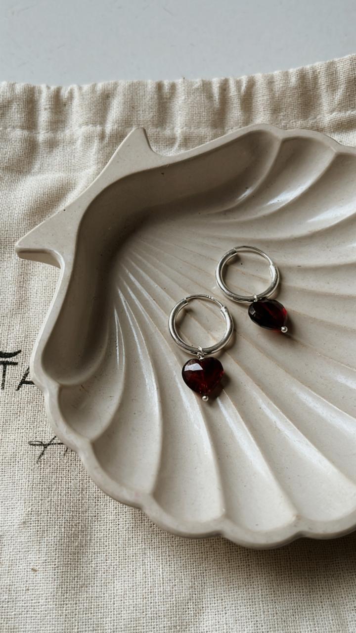 Sterling Silver Garnet Heart Hoop Earrings
