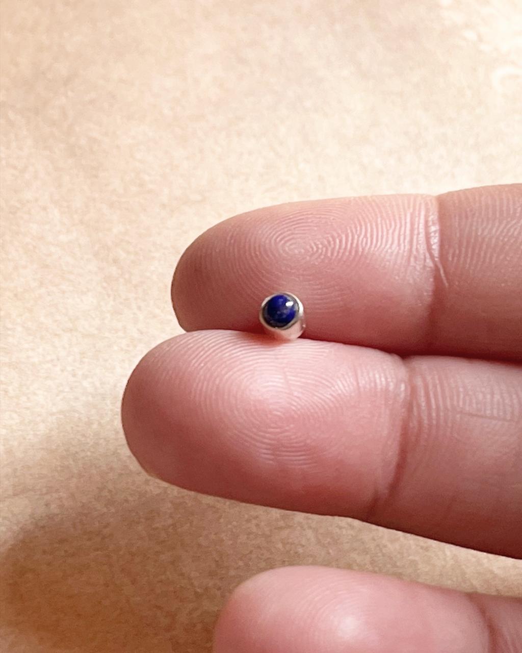 Sterling silver Lapis nose pin with screw back for secure fit