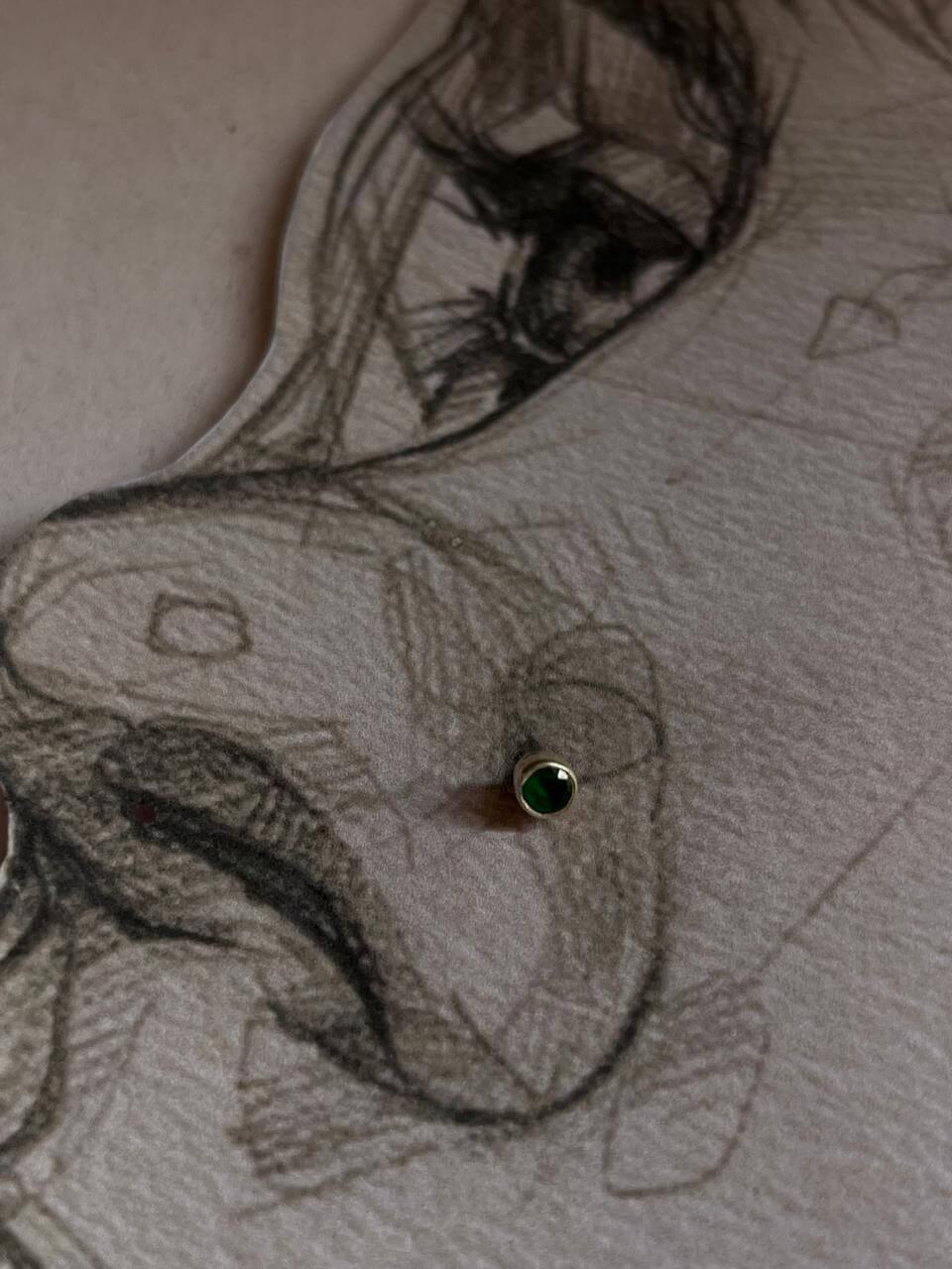 Elegant green CZ nose pin in sterling silver with screw back design