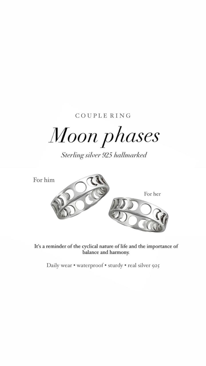 Moon phases couple 925 sterling silver ring