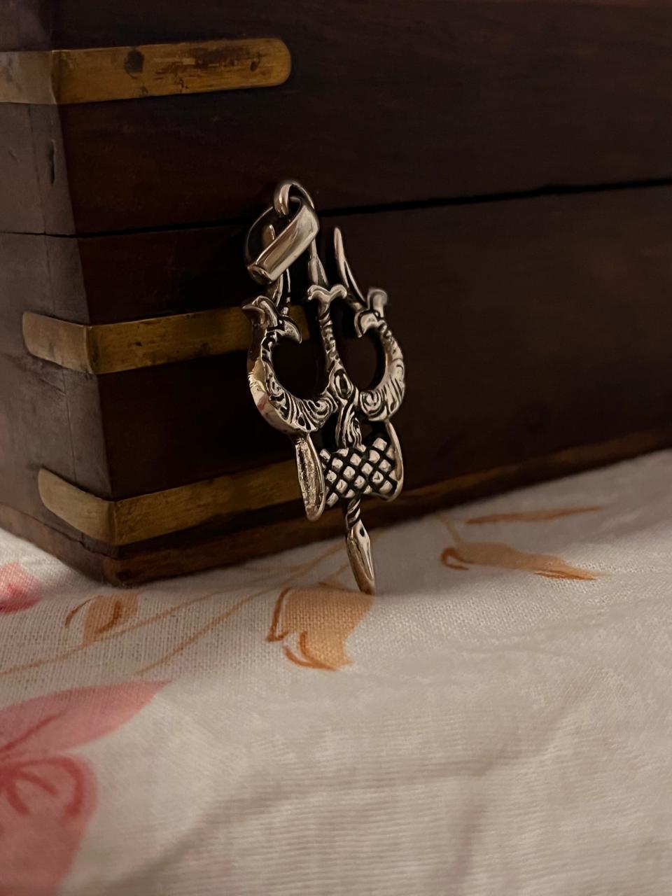 Trishul Damru Big 925 Silver Pendant for Spiritual Jewelry