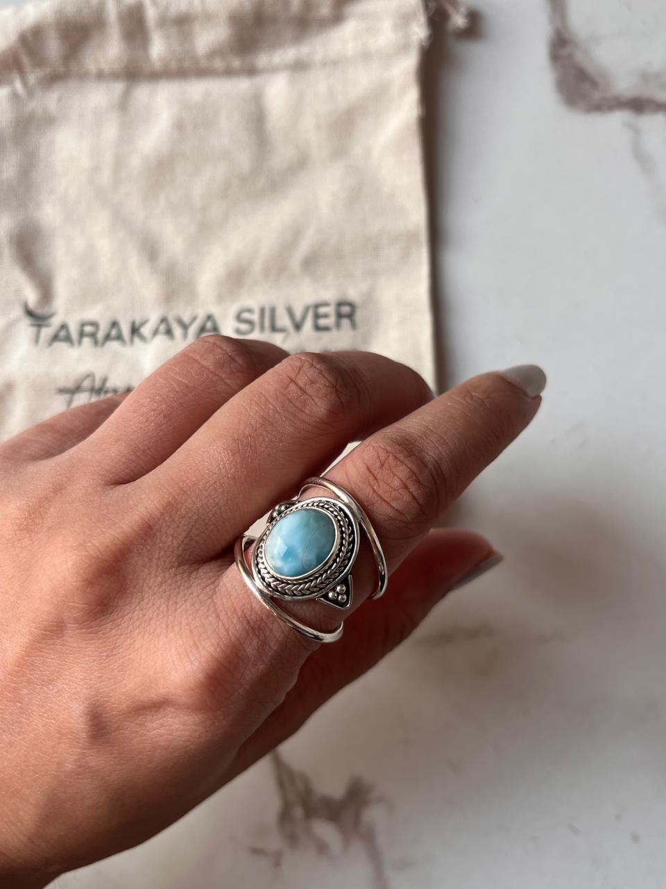 Larimar Oval Boho Ring in 925 Silver with Bold Design