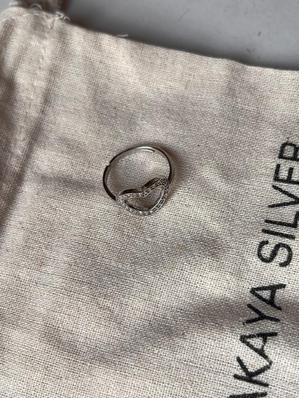 Elegant White CZ Heart Adjustable Silver Ring