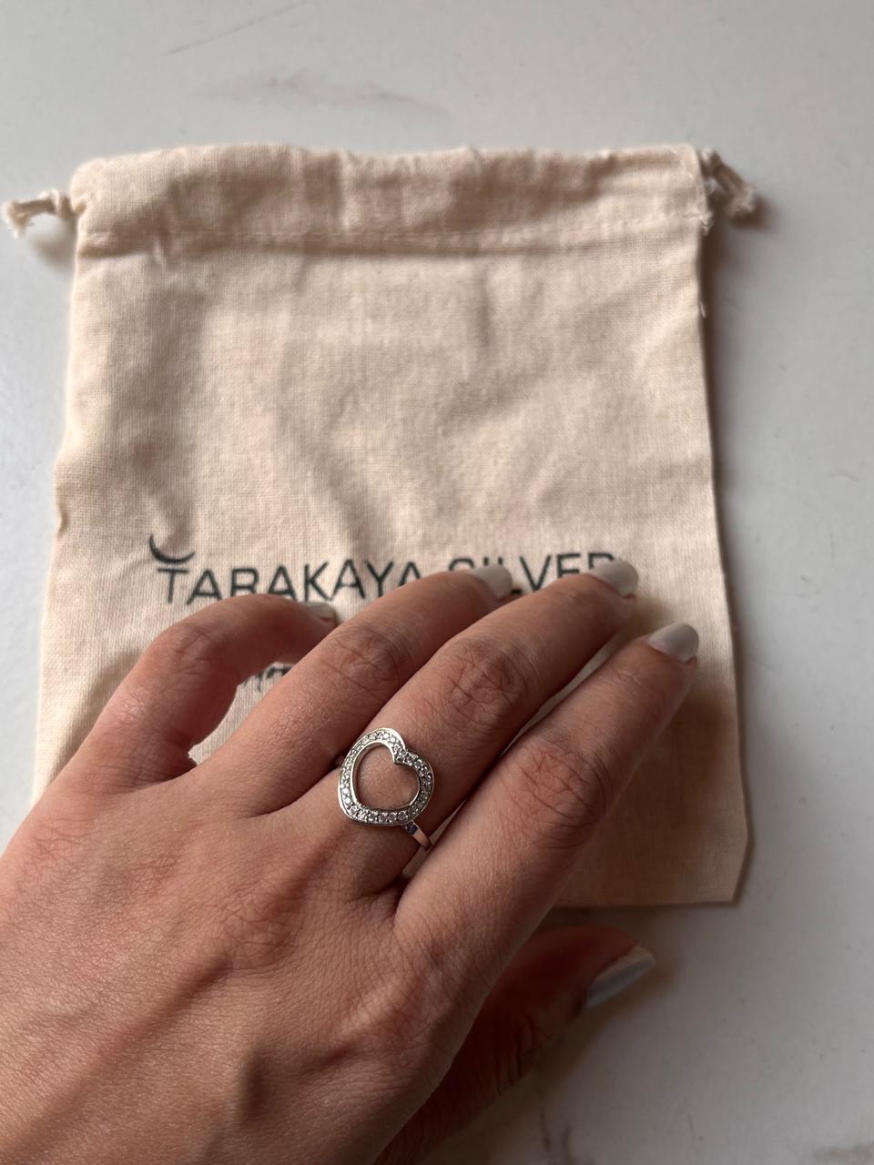 Handcrafted White CZ Heart Adjustable Ring in 925 Silver