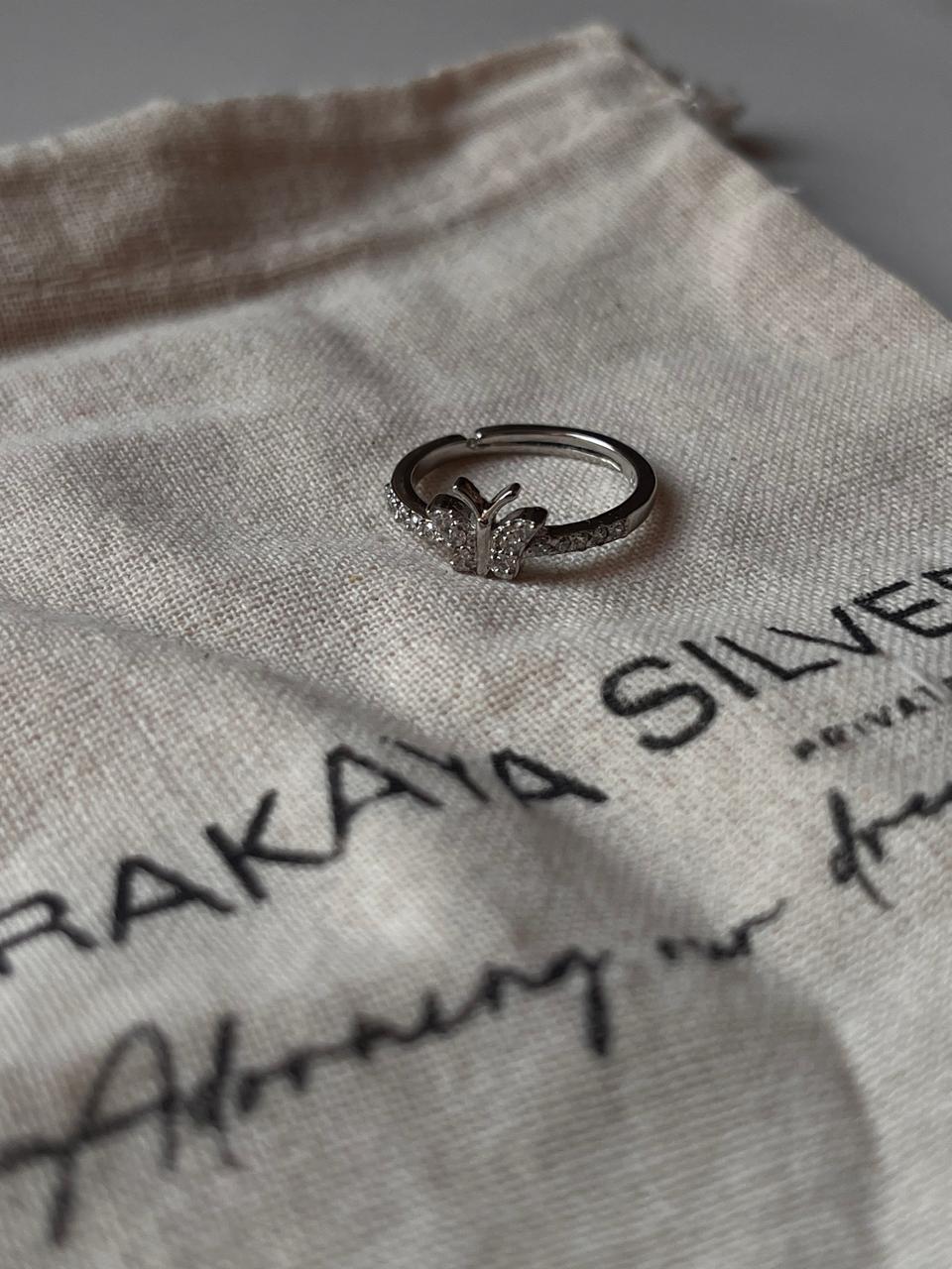 Elegant White CZ Butterfly Adjustable Silver Ring