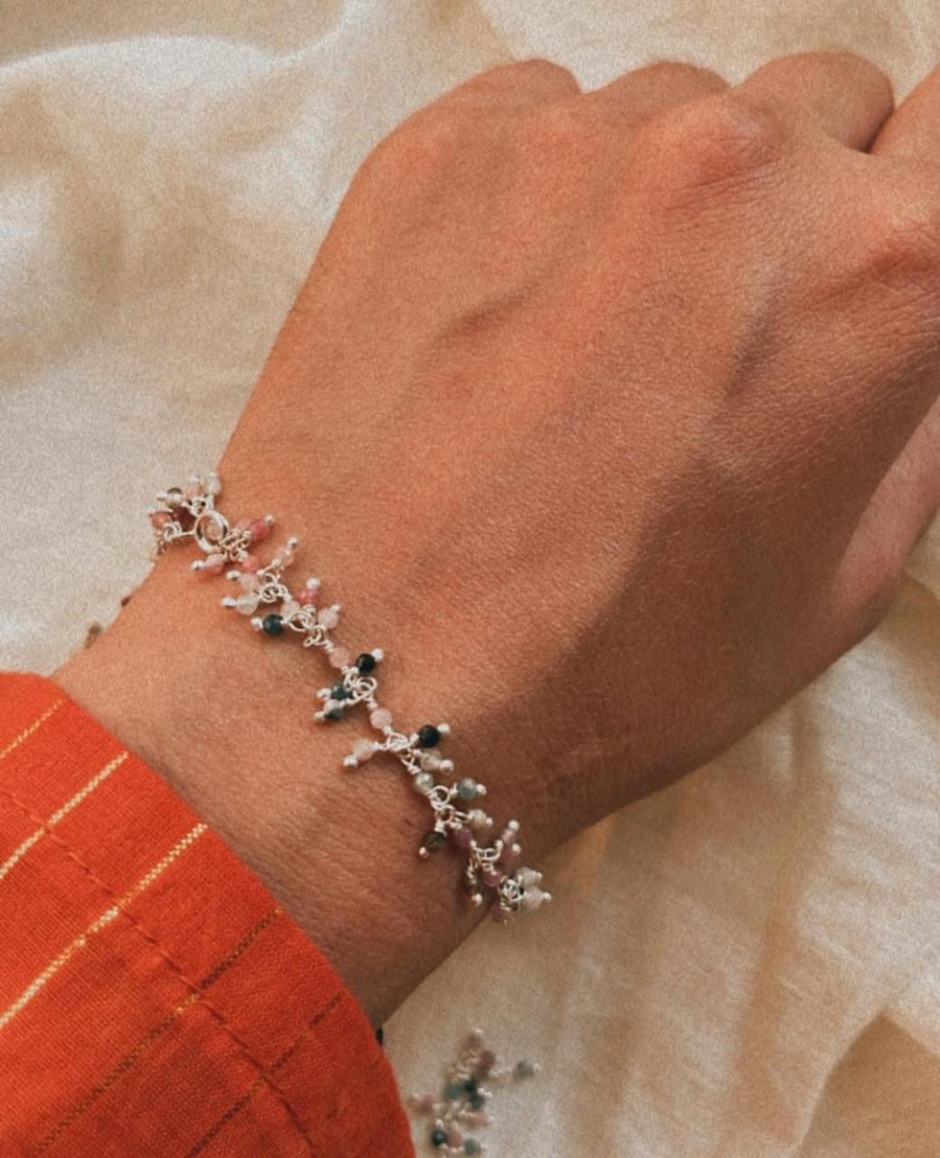 Multi Tourmaline Handcrafted Silver Bracelet with Colorful Gemstones