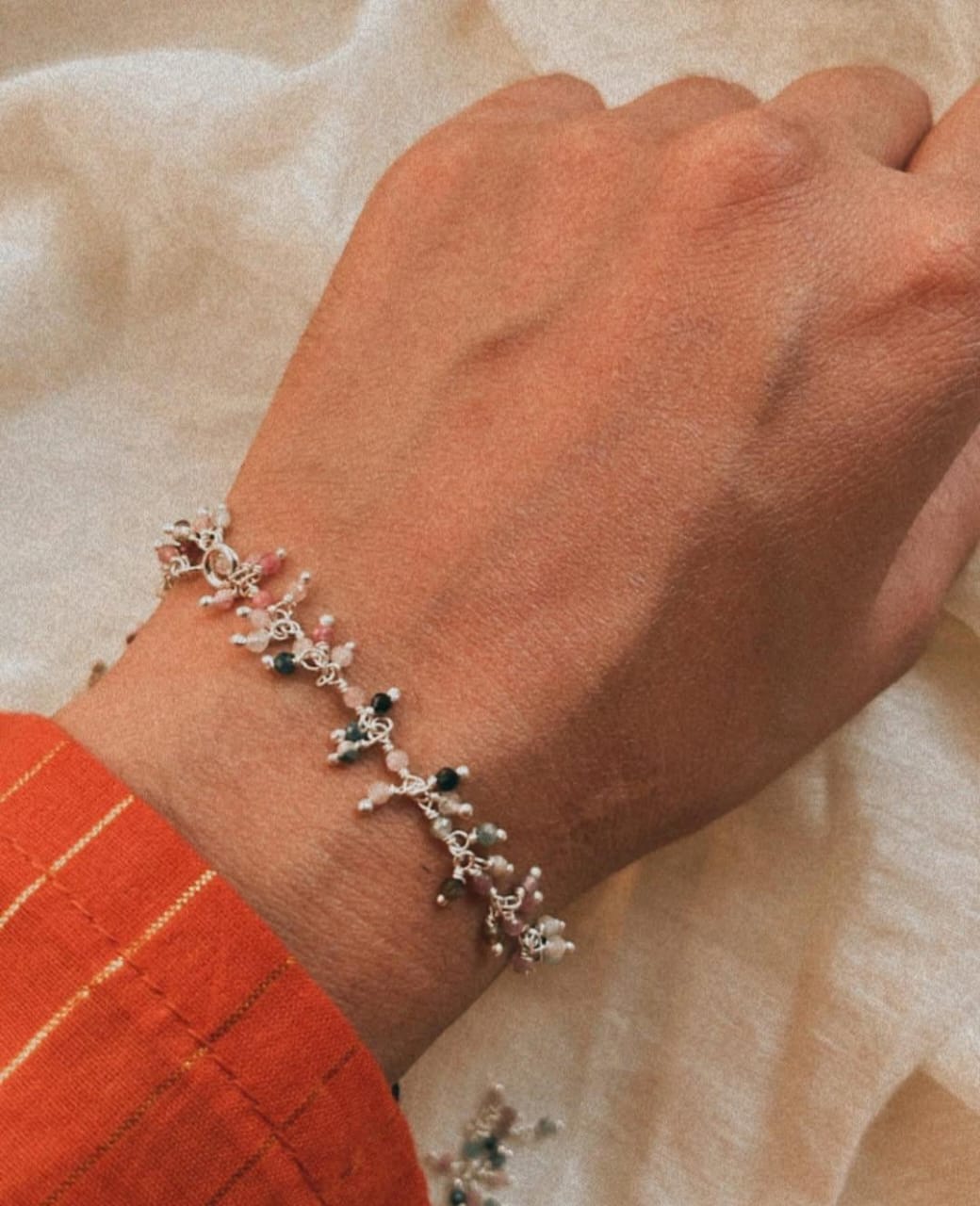 Multi Tourmaline Handcrafted Silver Bracelet with Colorful Gemstones