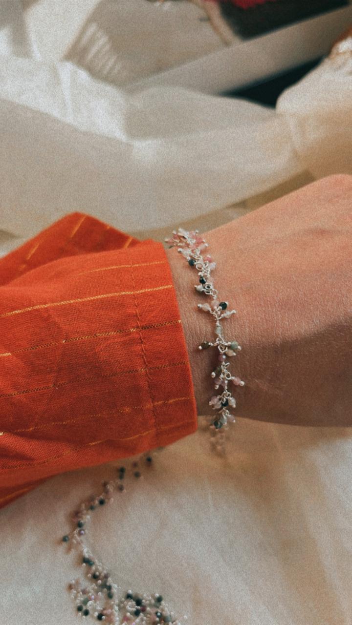Unique Handcrafted Silver Bracelet with Multi Tourmaline Stones