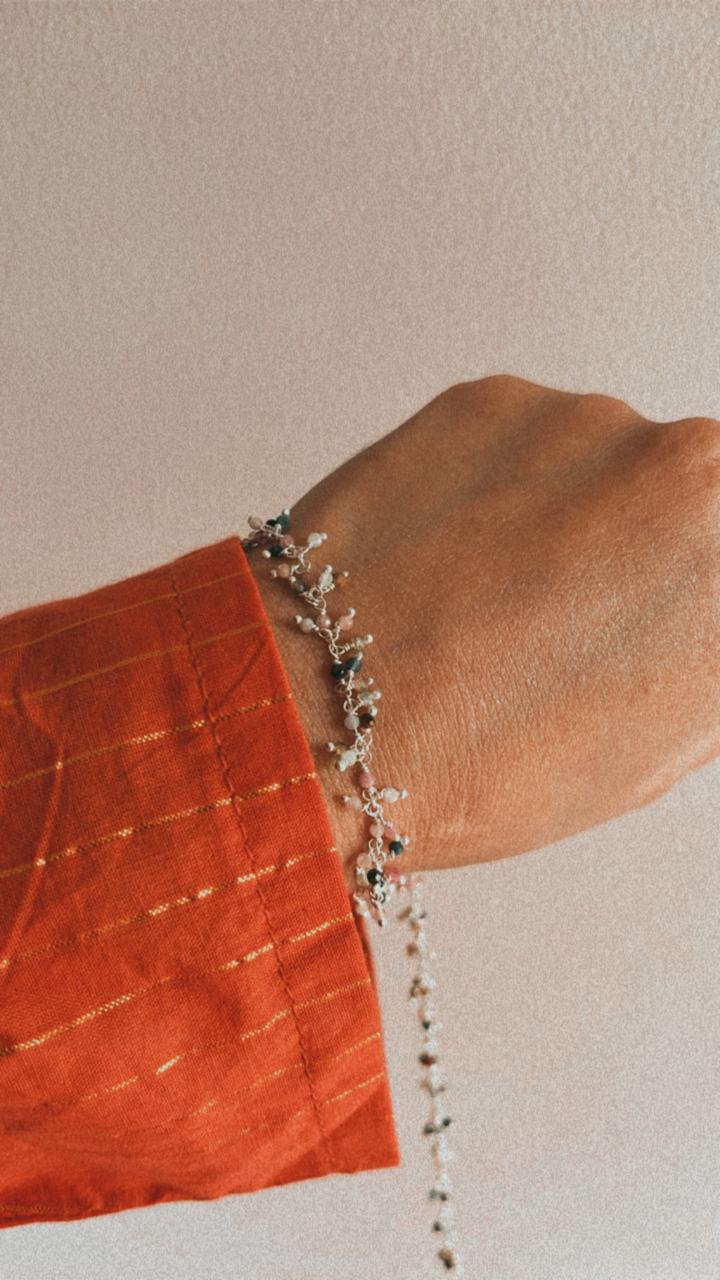 Handmade Silver Bracelet with Multi Tourmaline Stones for Women