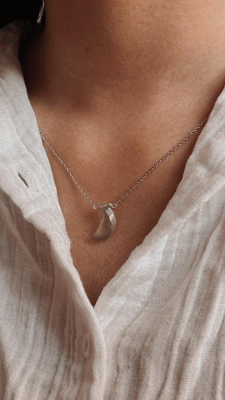Grey Moonstone Moon Pendant Necklace