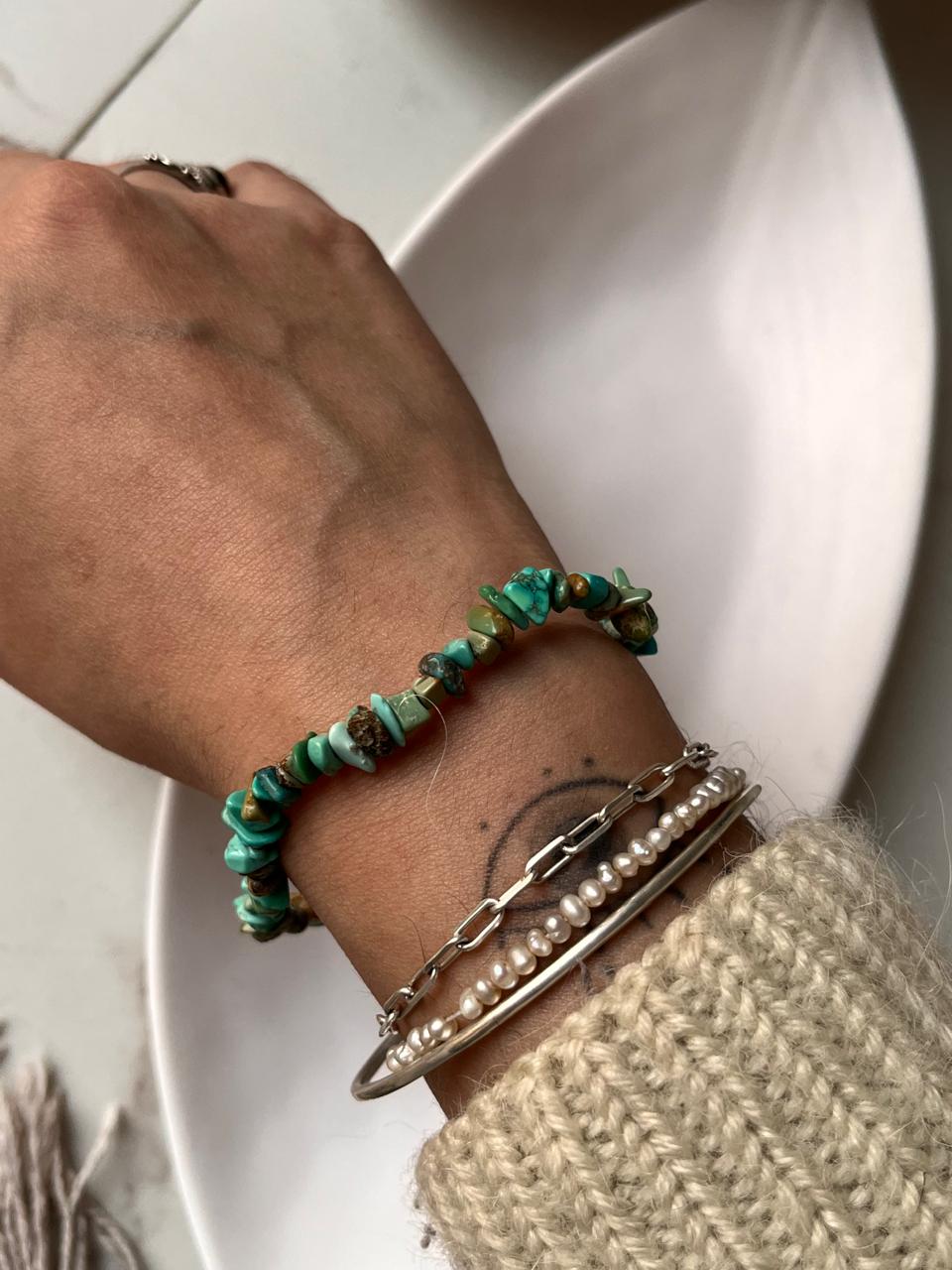 Natural Turquoise Chip Bracelet Handmade Jewelry