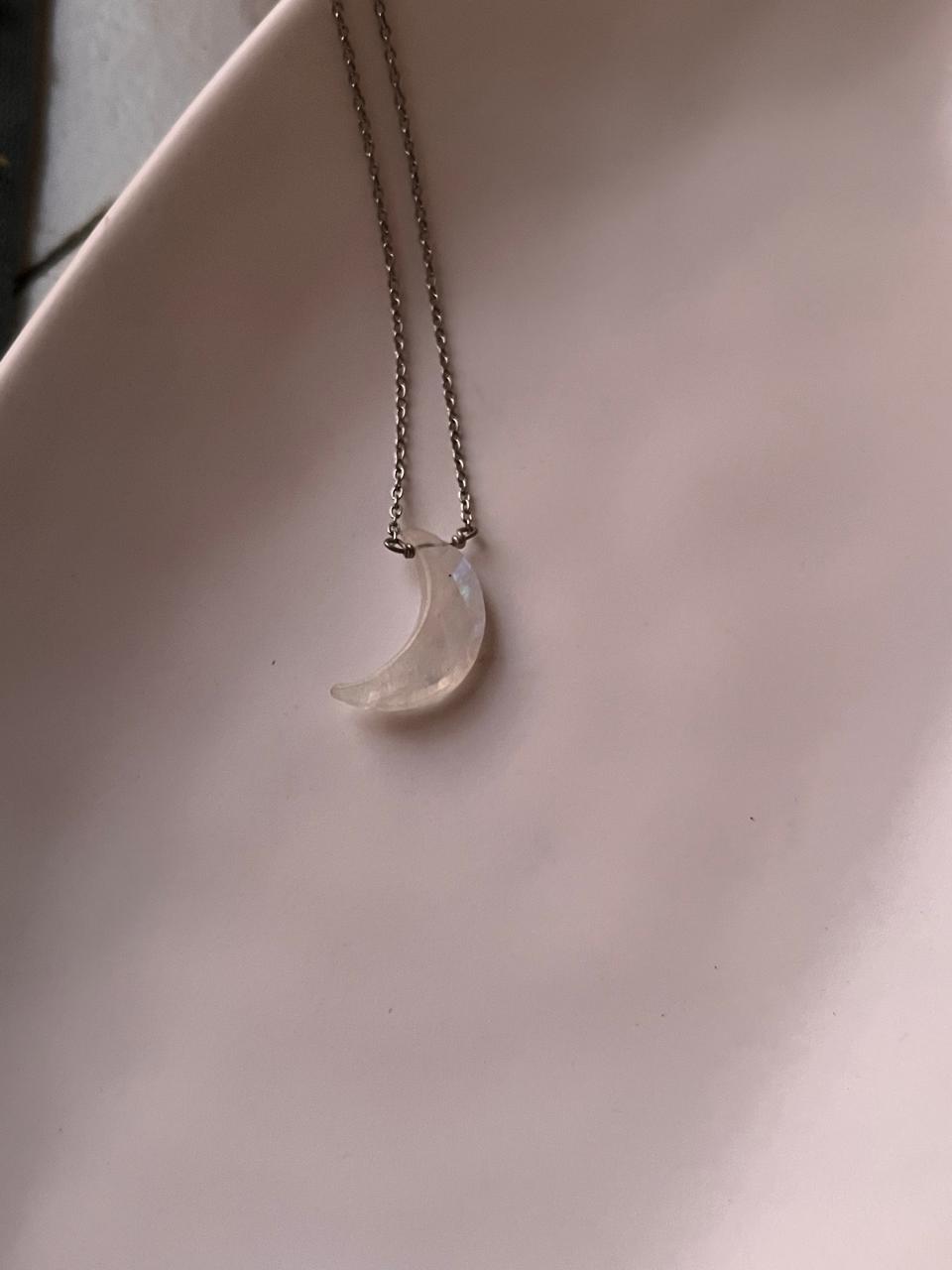 Timeless Moonstone crescent moon crystal necklace in sterling silver