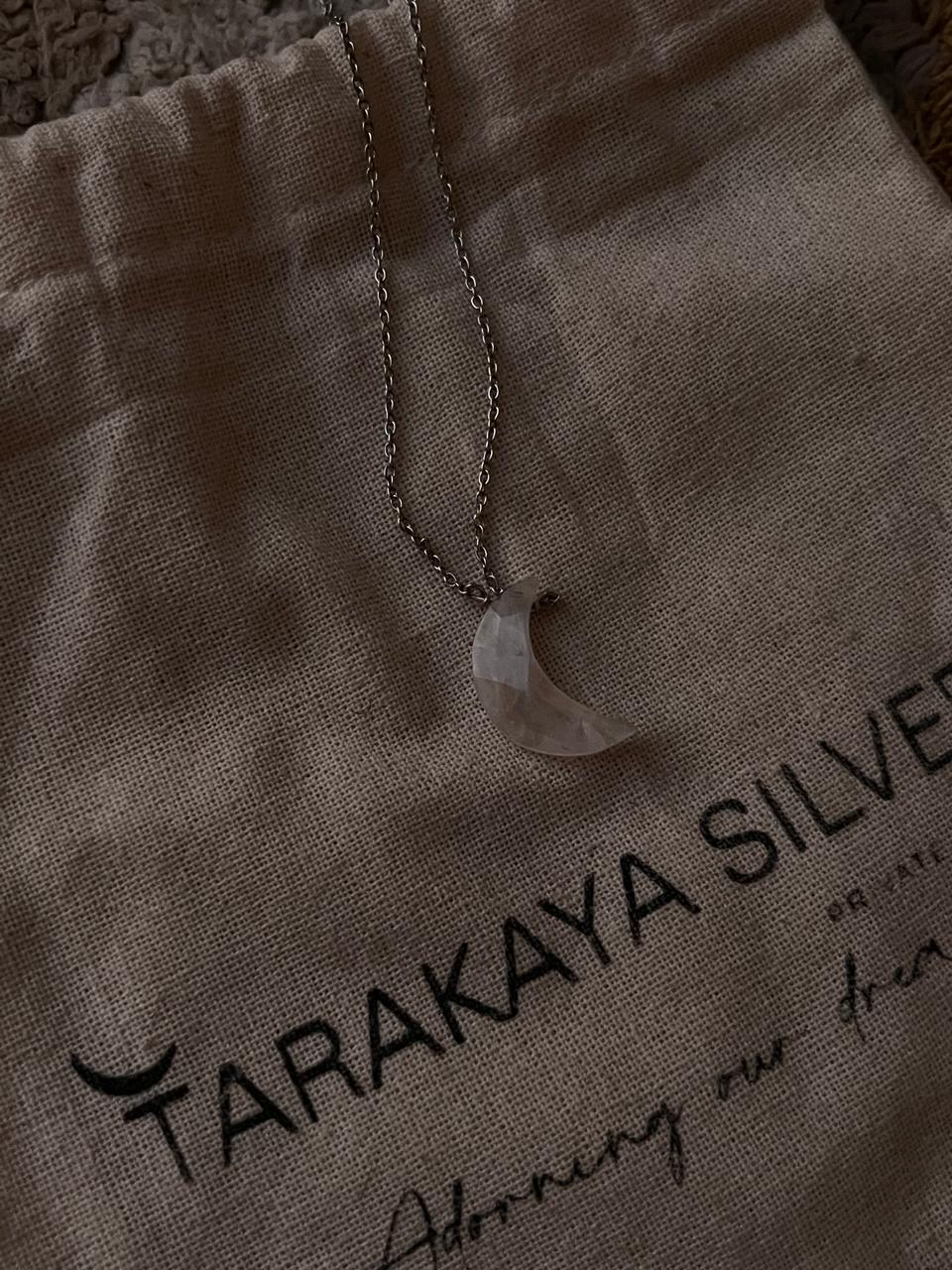 Moonstone crescent moon crystal silver necklace for a mystical look