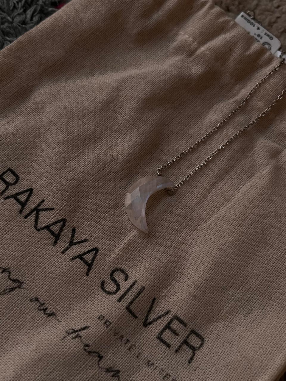 Handcrafted silver necklace featuring Moonstone crescent moon and crystal details