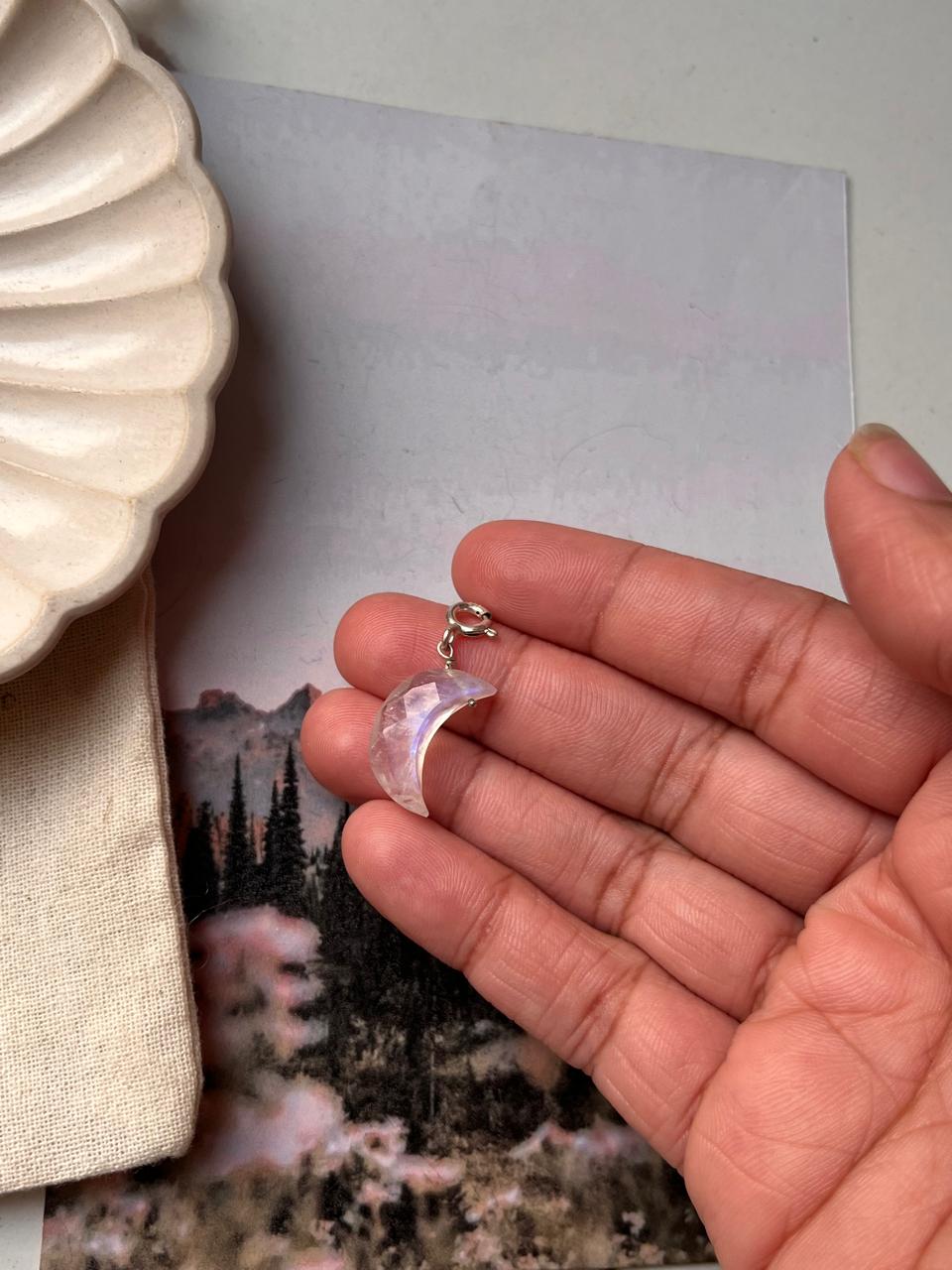Rainbow Moonstone Crystal Moon Charm