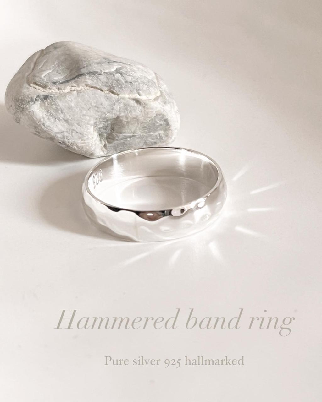 925 sterling silver thick band ring with hammered texture