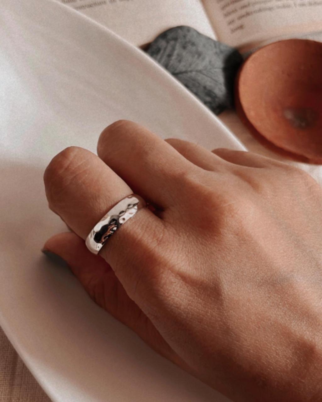 Handcrafted hammered thick band ring made from 925 sterling silver