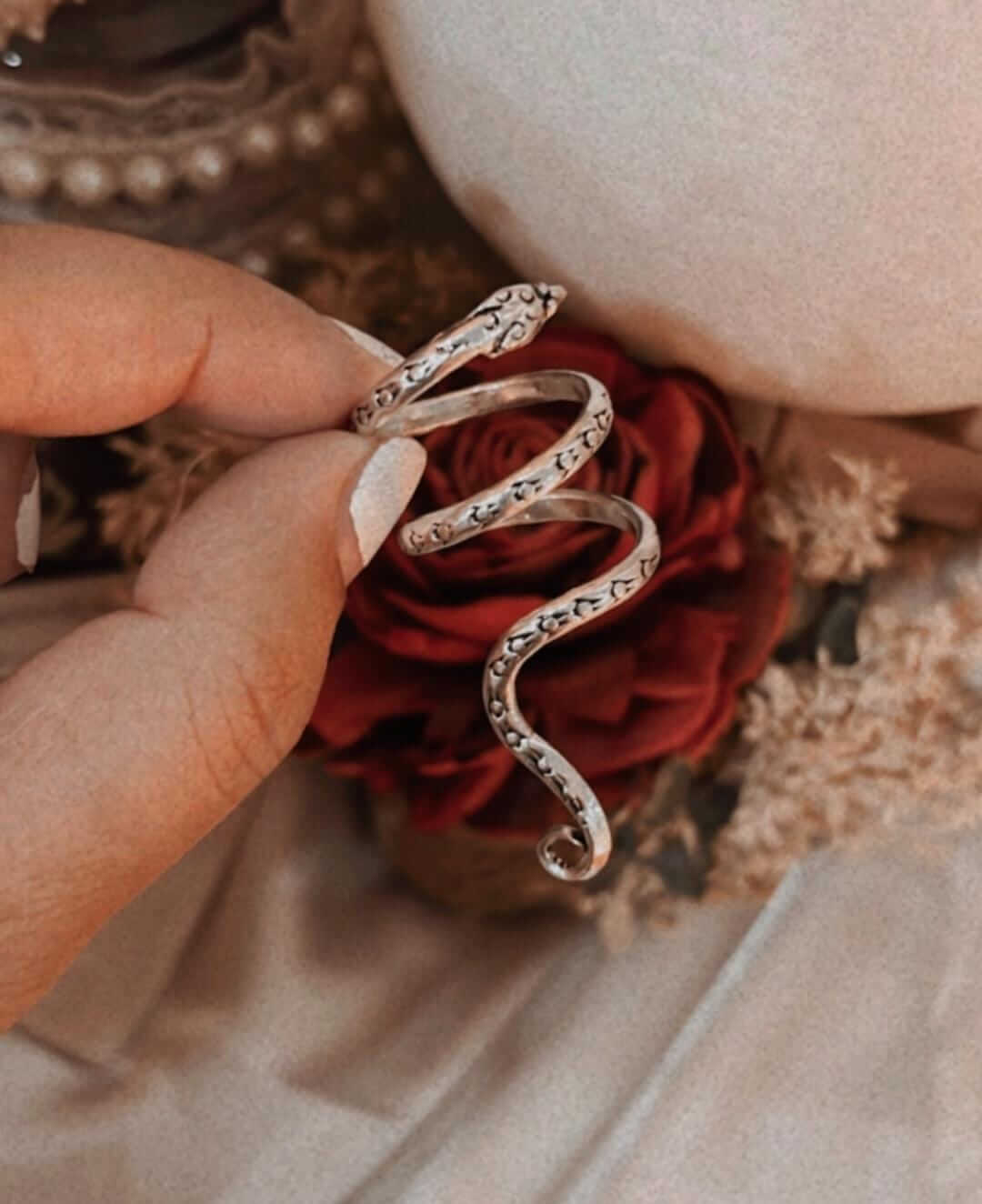 925 Silver Statement Ring with Serpent Wrap Design