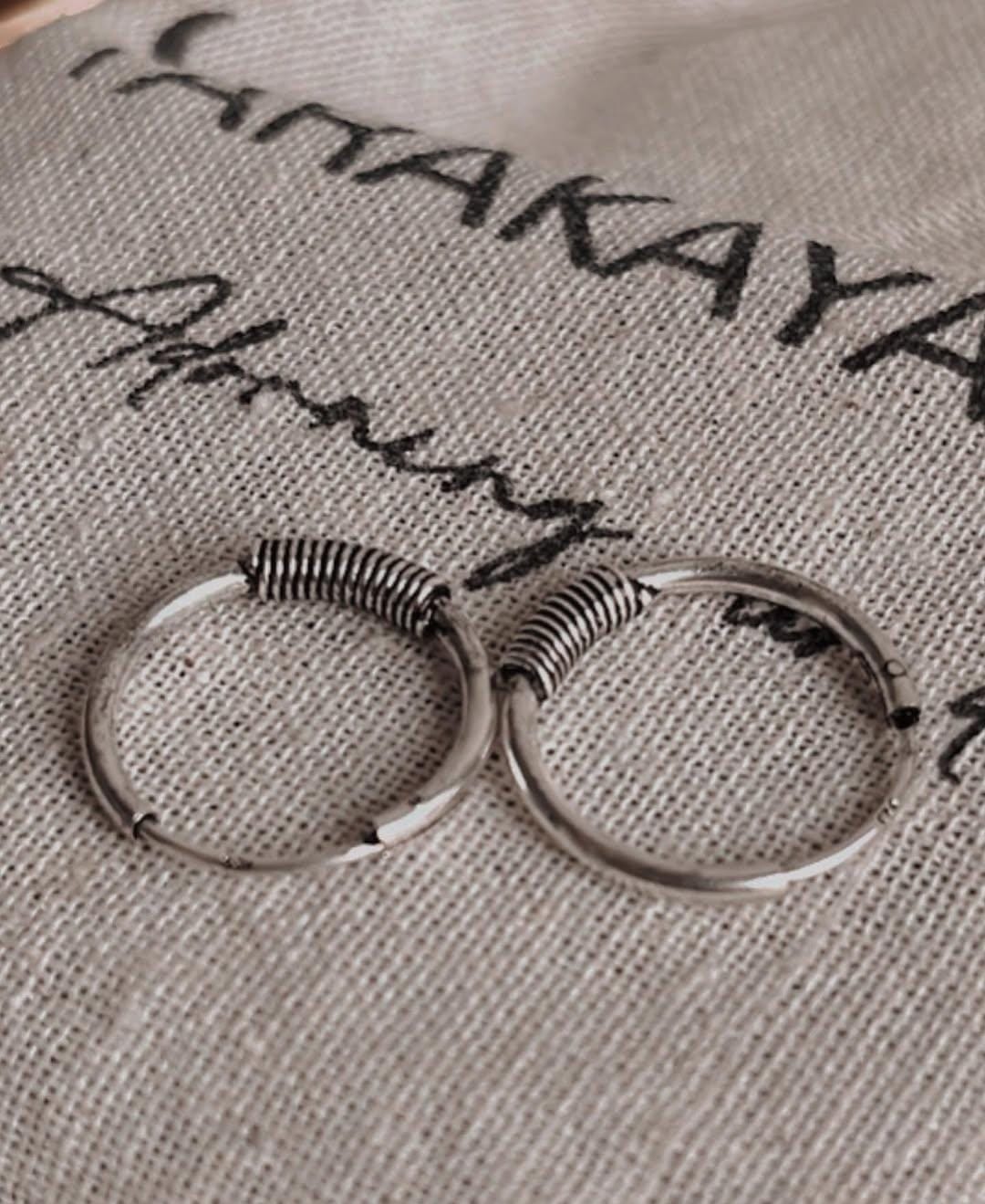 Sterling silver oxidised hoops with detailed wire wrap